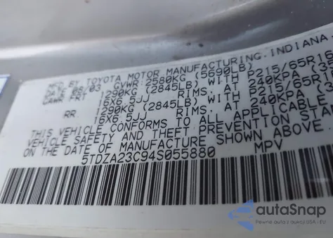 2004 Toyota Sienna Le из США, поврежденный, VIN 5TDZA23C94S055880